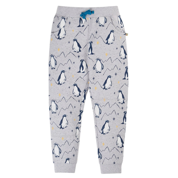 Frugi Printed Snug Joggers - Grey Marl Penguins