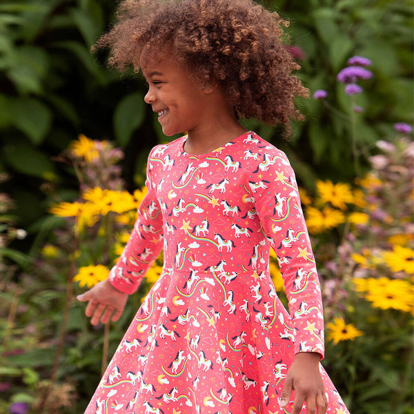 FRUGI Sofia Skater Dress, Pink Piskie Magic