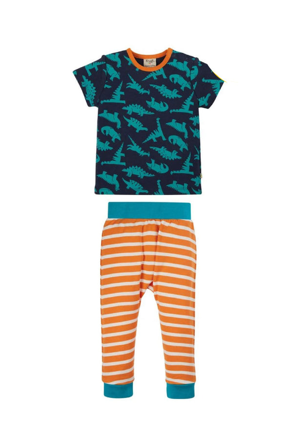 Orwin Outfit, Indigo Dinos/Marigold Stripe