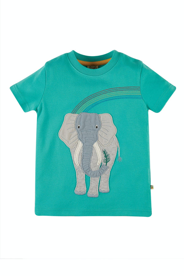 Carsen Applique T-shirt, Aqua Elephant