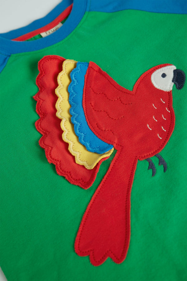 Rafe Raglan T-shirt, Glen Green Parakeets, 6-7 years (LAST PIECE)