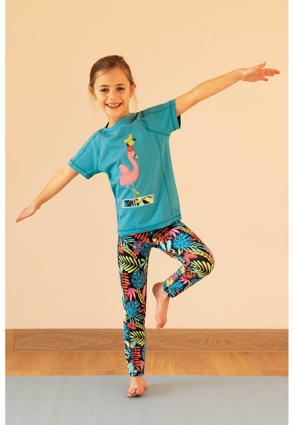 Yogi Yoga Tee, Sea Blue/Flamingo