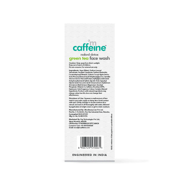 mCaffeine | Green Tea Face Wash with Vitamin C & Hyaluronic Acid - 100 ml (BBE 8/24)