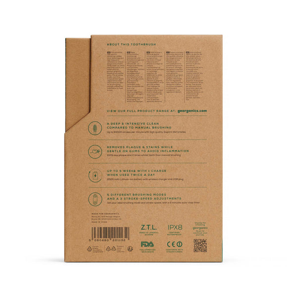 Georganics Sonic High Quality Electric Toothbrush Set - 50000SPM [FREE replacement heads]