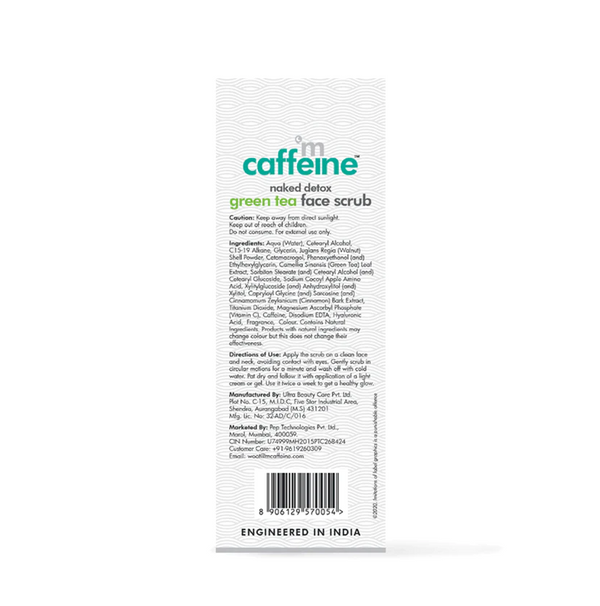 mCaffeine | Green Tea Face Scrub with Vitamin C & Hyaluronic Acid - 100 gm