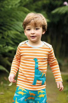 Bobby Applique Top, Marigold Stripe/Dino - 0