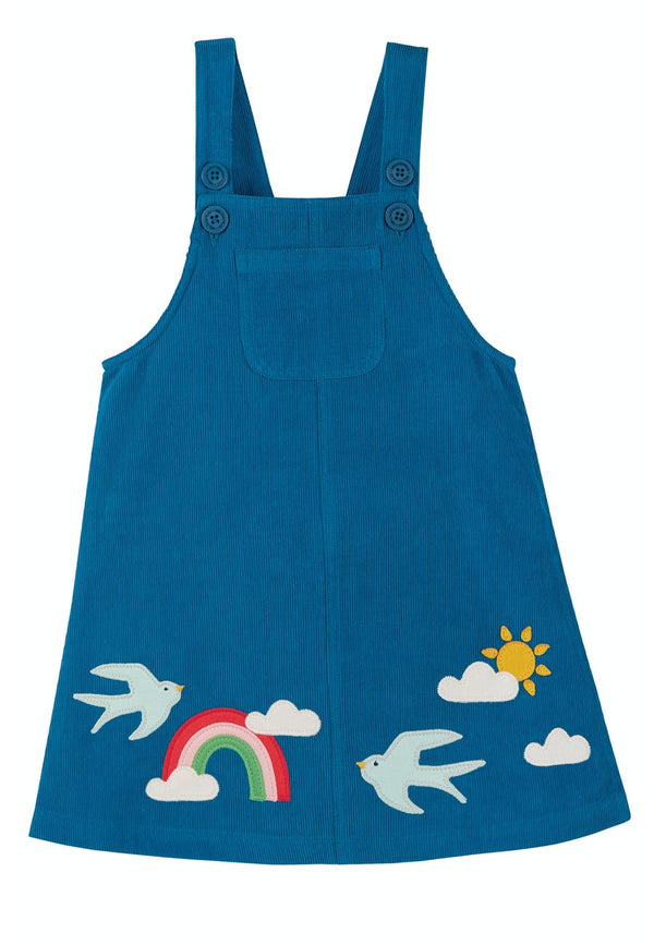 Mikko Dungaree Dress, Loch Blue/Birds