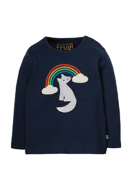 Button Applique Top, Indigo/Wolf