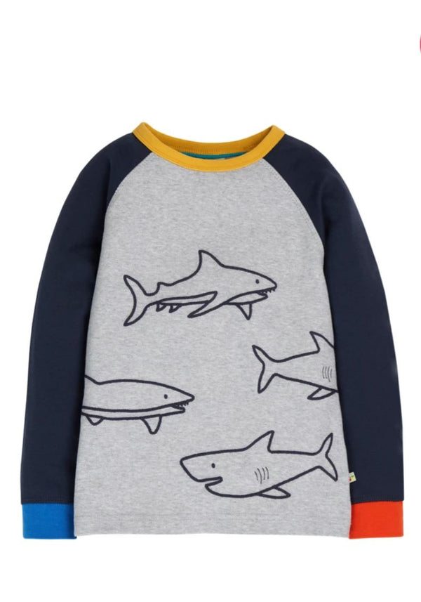 James Applique T-Shirt, Grey Marl/Sharks