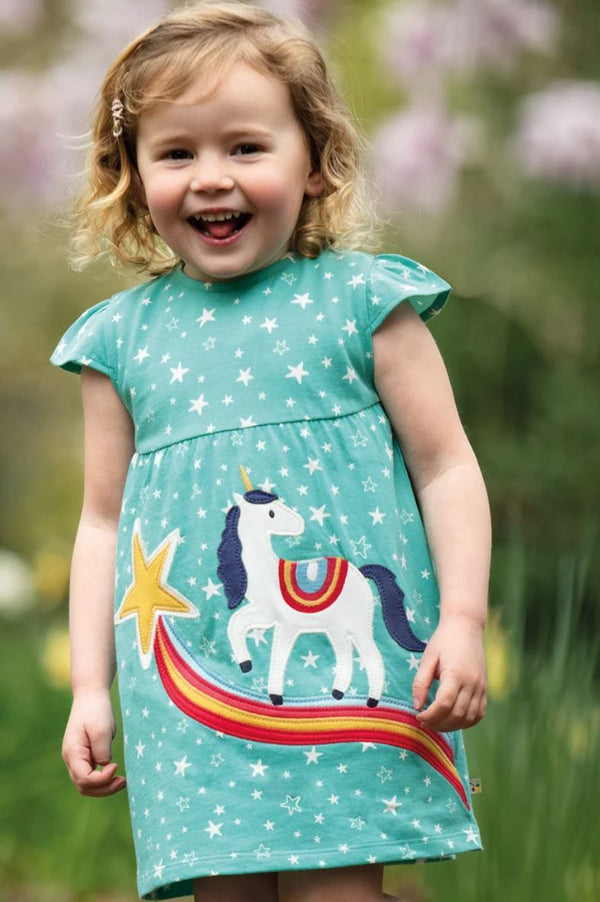 Little Lola Dress, Pacific Aqua Stars/Unicorn