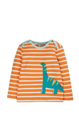 Bobby Applique Top, Marigold Stripe/Dino