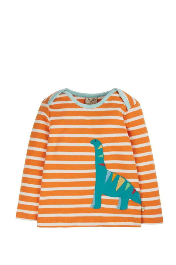 Bobby Applique Top, Marigold Stripe/Dino