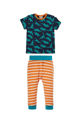 Orwin Outﬁt, Indigo Dinos/Marigold Stripe, 2-3 YEARS (LAST PIECE)