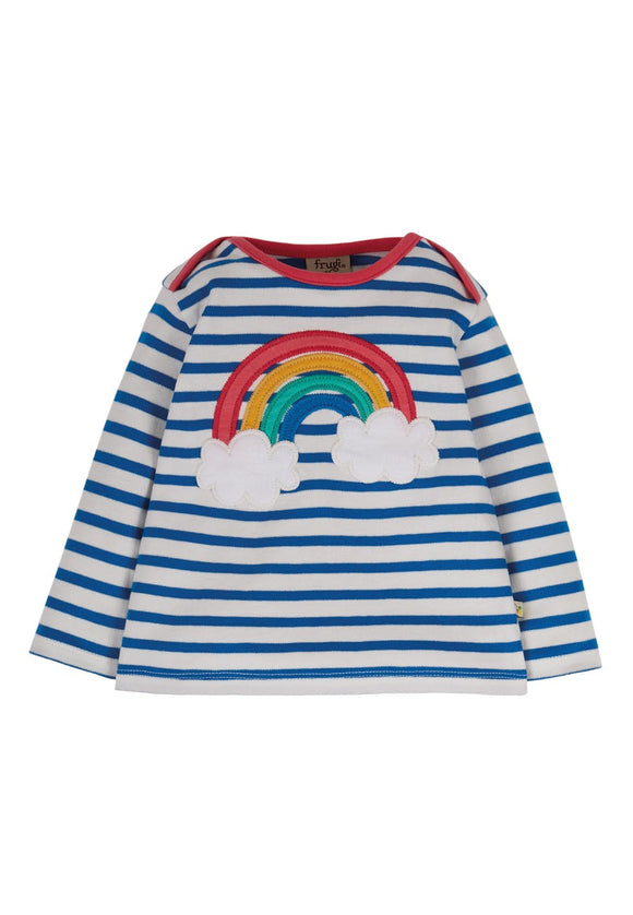 Bobby Applique Top, Cobalt Stripe/Rainbow