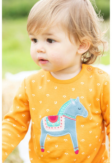 Button Applique Top, Floral Ditsy/Horse - 0