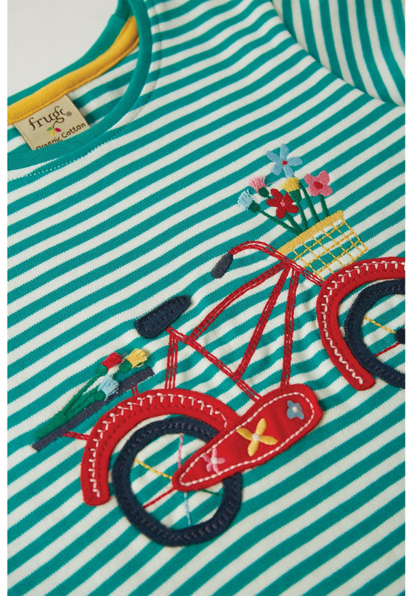 Camille Applique Tee, Jewel Fine Stripe/Bike