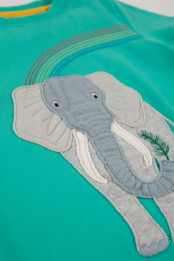 Carsen Applique T-shirt, Aqua Elephant